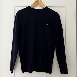 Outerknown Palisades Pocket Sweater Navy Blue Small 100% Merino Wool